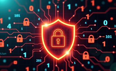 Obraz premium A shield and padlock symbolizing robust protection against computer viruses, ensuring secure and safe digital experiences.