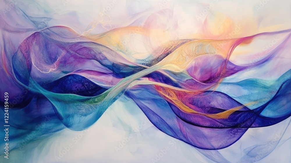 Poster Dynamic abstract art showing gravity and magnetic energy interacting, with flowing lines and pulsating waveforms that highlight their harmonious relationship