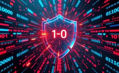 Fototapeta premium A shield and padlock symbolizing robust protection against computer viruses, ensuring secure and safe digital experiences.