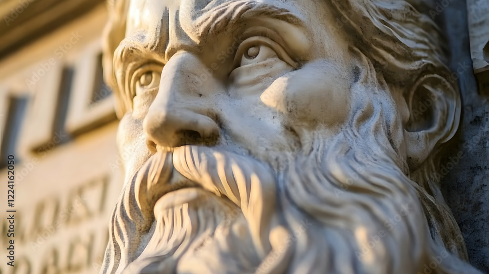 Poster stone sculpture of ancient wise philosopher with detailed carvings : generative ai