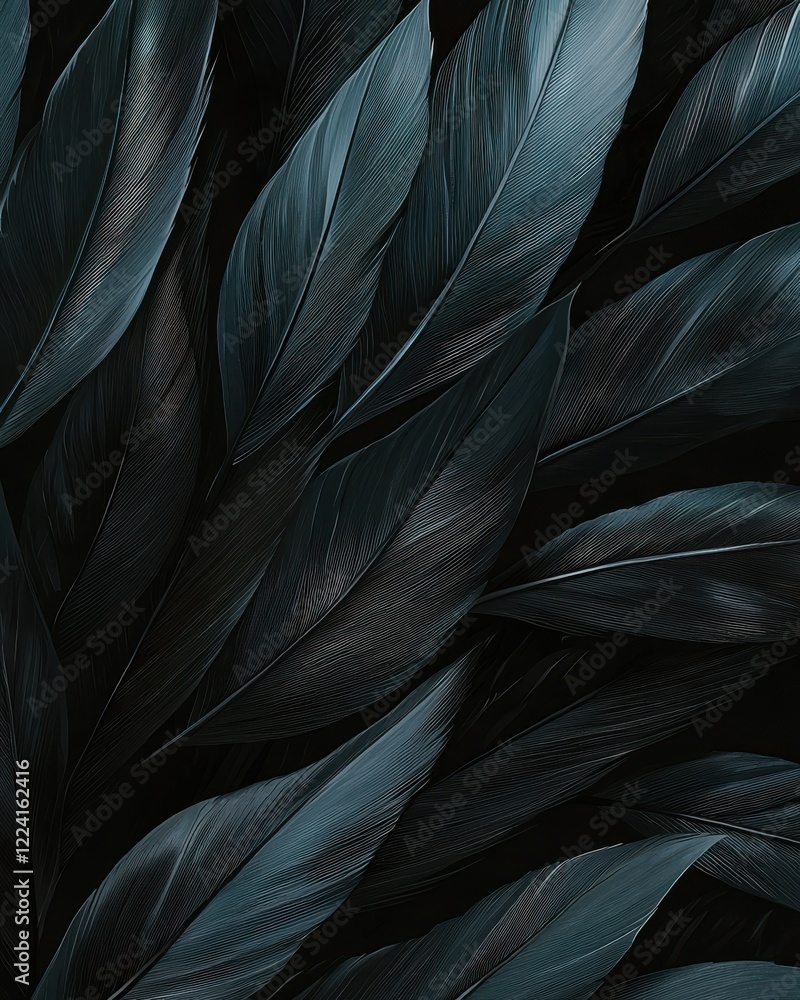 Poster captivating macro shot of black crow feathers with iridescence natural setting close-up view