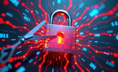 Fototapeta premium A shield and padlock symbolizing robust protection against computer viruses, ensuring secure and safe digital experiences.
