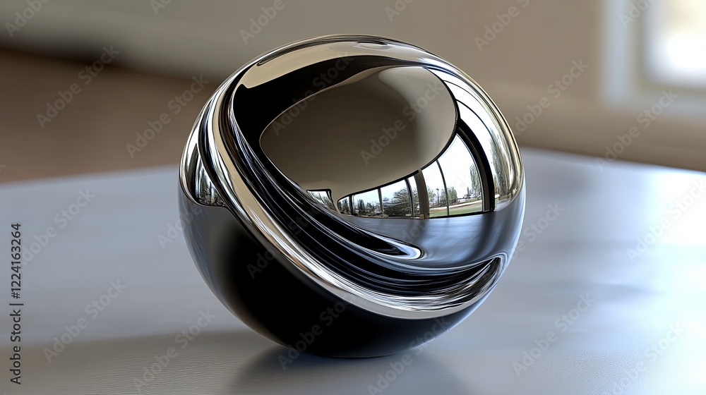 Aufkleber transparent morphing sphere reshaping fluidly while reflecting light and surroundings in a modern in