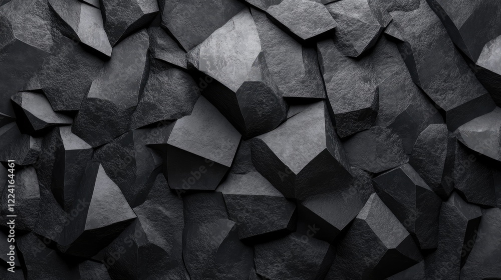 Poster modern pattern of black geometric stones and rocks arranged in a minimalist style, creating a bold, 