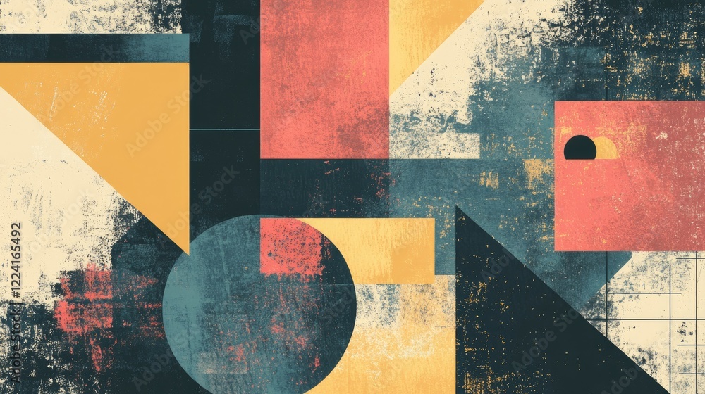 Poster futuristic geometric background with layered abstract shapes and textures.