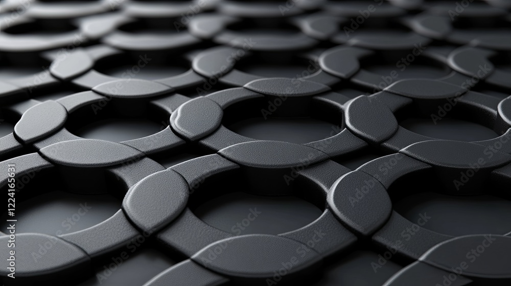 Poster interlocking metallic rings create a dynamic and rhythmic visual pattern in a seamless loop