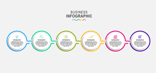 Timeline infographic design template with circle and 6 steps for business presentation, diagram, workflow, web site