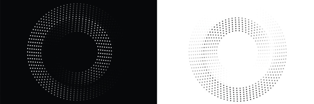 Abstract and hypnotic background with concentric circles. Halftone graphic design element. Sound wave eps 10