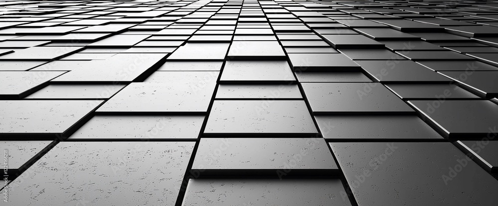 Poster abstract metallic square pattern receding into the distance.
