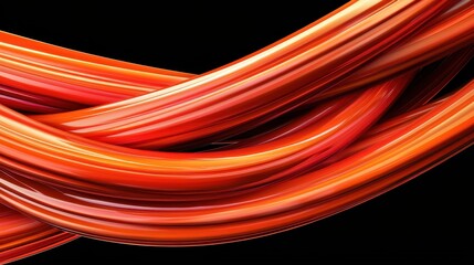 A vibrant display of intertwining red strands, showcasing smooth curves and glossy texture against a dark background.