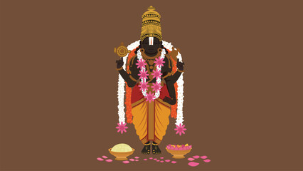 Lord Balaji (Venkateswara Swami) with Sacred Offerings and Floral Adornments