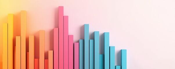 A vibrant, colorful bar graph displays data trends, showcasing varying heights in pink, orange, and blue against a soft background.
