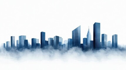 Obraz premium A misty skyline with modern skyscrapers rises above the clouds, creating a serene and futuristic urban landscape.