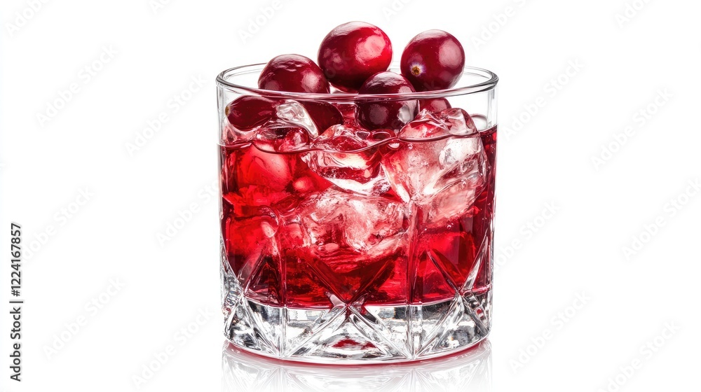 Poster swirling cranberry syrup mixing with water in a crystal-clear glass, creating a captivating visual o