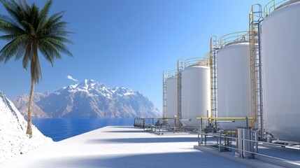 Obraz premium Industrial storage tanks in desert landscape