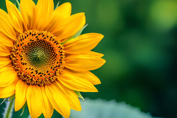 Fototapeta premium Vibrant sunflower blooming in a lush green garden, showcasing natural beauty and tranquility