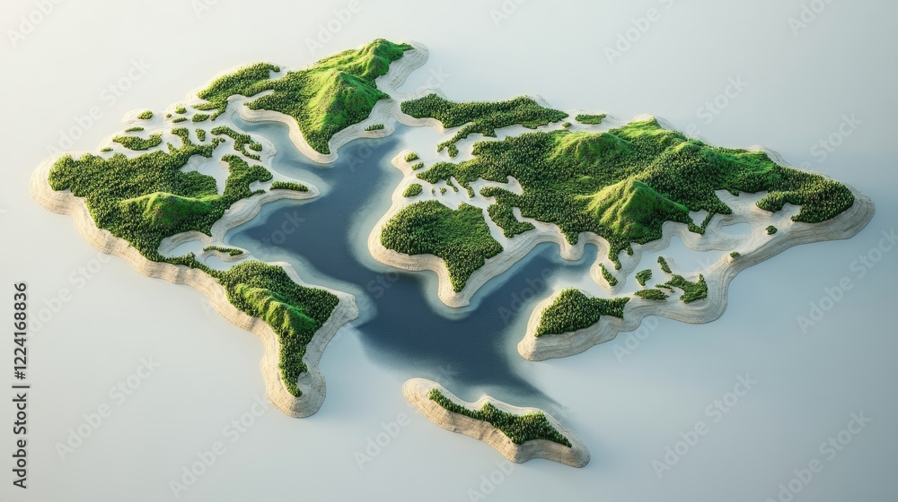 Aufkleber top-down view of a green landscape designed to form the shape of continents on a world map, symboliz
