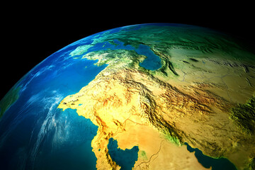 Fototapeta premium Earth's Middle East, Space View, Topographic Map