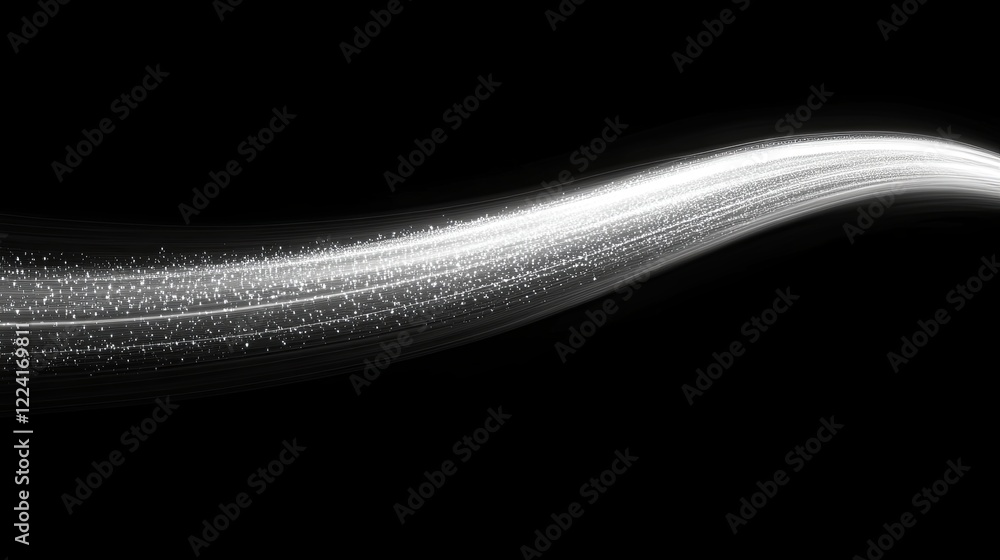 Poster Floating light trails gracefully curve through dark space, creating mesmerizing abstract patterns in three-dimensional form
