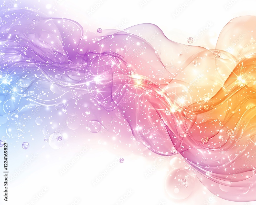 Poster abstract colorful wave with sparkles and bubbles.