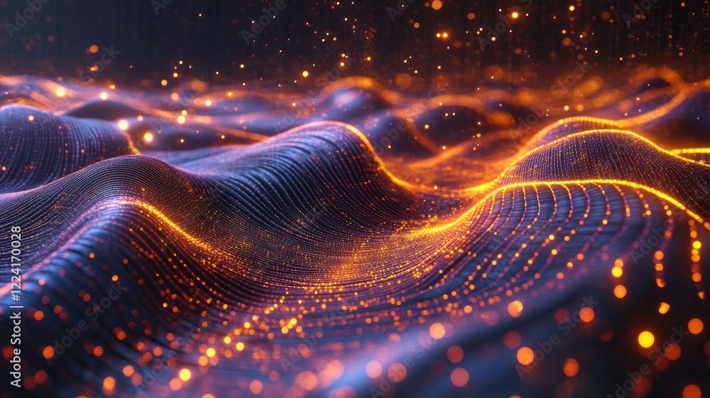 Wall mural vibrant energy fields and glowing waves in an abstract physics scene, illustrating gravity wells and