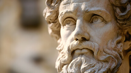 Obraz premium Detailed Closeup of Ancient Greek Philosopher Bust in Sunlit Stone : Generative AI