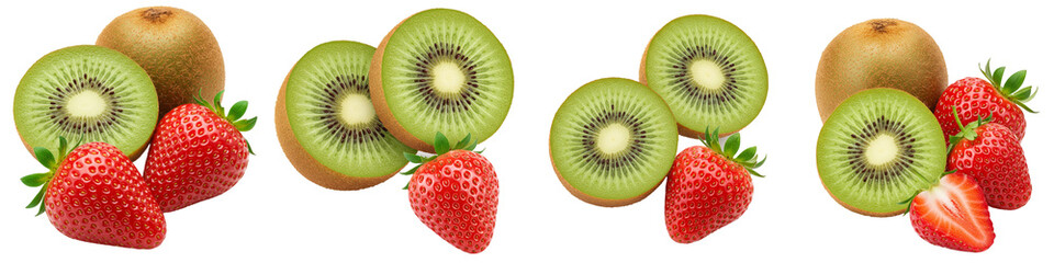 kiwi and strawberry isolated on transparent background