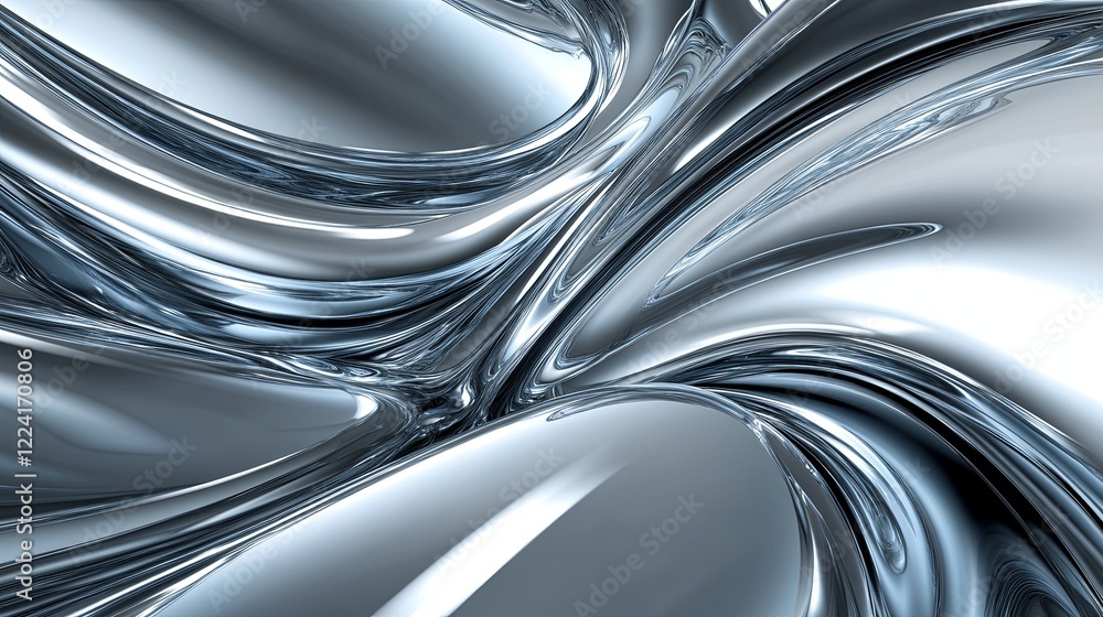 Poster Reflective liquid metal flows creating captivating abstract forms in a dynamic visual display