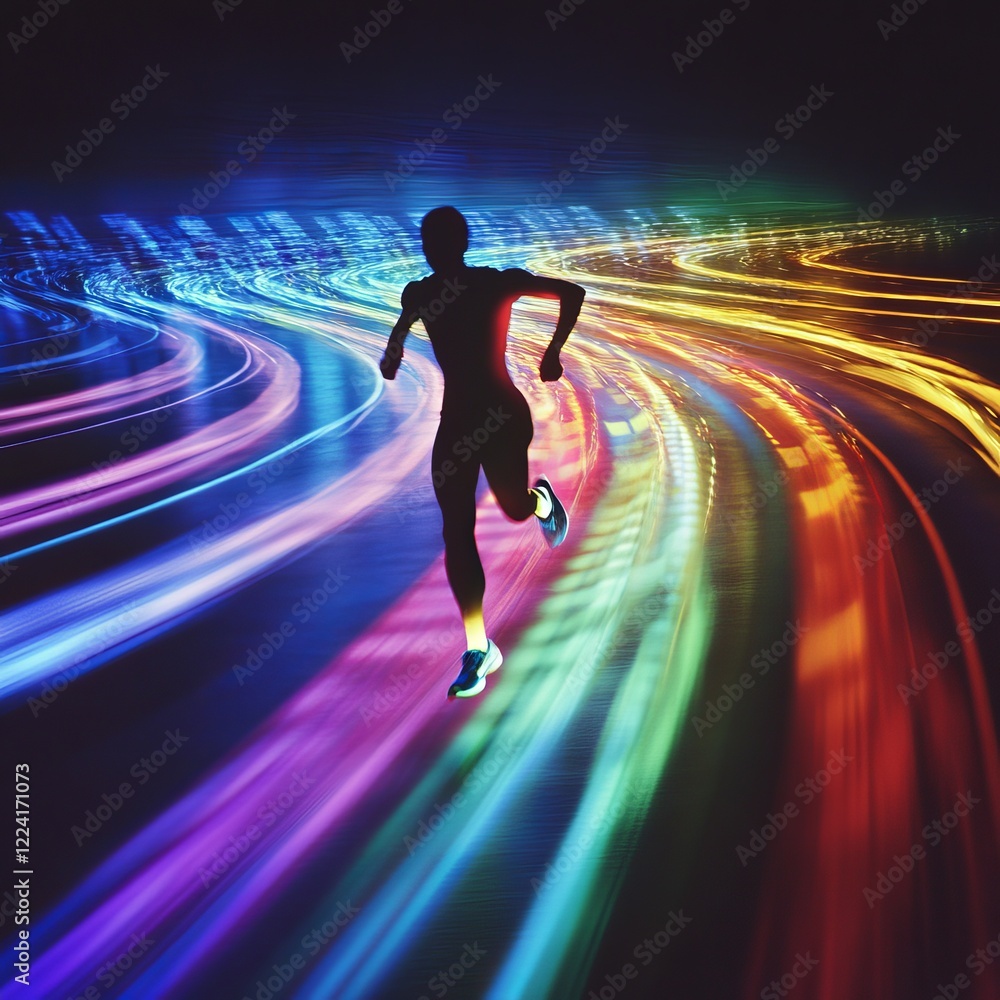 Aufkleber dynamic motion of a runner with colorful light trails background