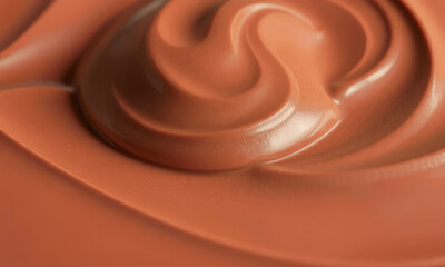 Rich chocolate surface with smooth swirls, creating tempting texture. Perfect for desserts and confections