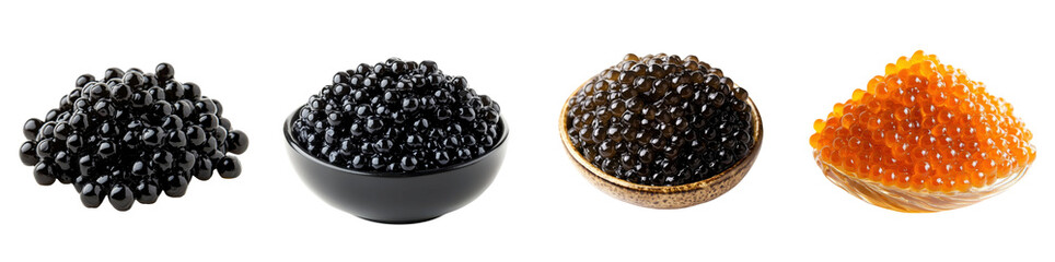 Luxurious caviar delicately placed, isolated on a white background. Collection Set Png.