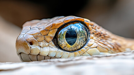 Fototapeta premium close up of snake eye reflecting its surroundings, showcasing intricate details and colors