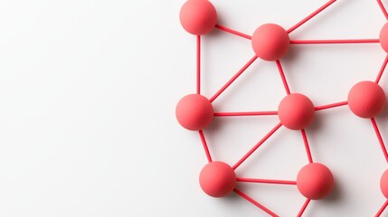 A geometric network of pink nodes connected by lines, symbolizing relationships or connections in a modern design.