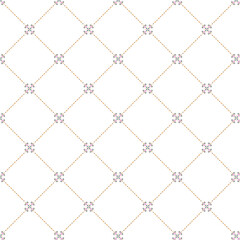 Naklejka premium A minimalistic seamless pattern featuring delicate diamond shapes with interconnected hearts and floral motifs. The soft pastel accents and clean white background create an elegant.