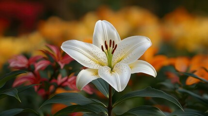 White lily blooming, garden background, floral beauty, nature