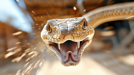 Fototapeta premium cobra in mid strike showcasing its fangs and fierce expression