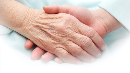 Fototapeta premium Close-up of Hands of Volunteers Gently Holding an Elderly Person's Hand, Symbolizing Care, Compassion, and Connection in Service
