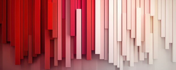 An abstract composition featuring vertical lines in varying shades of red and white, creating a dynamic and visually striking pattern.
