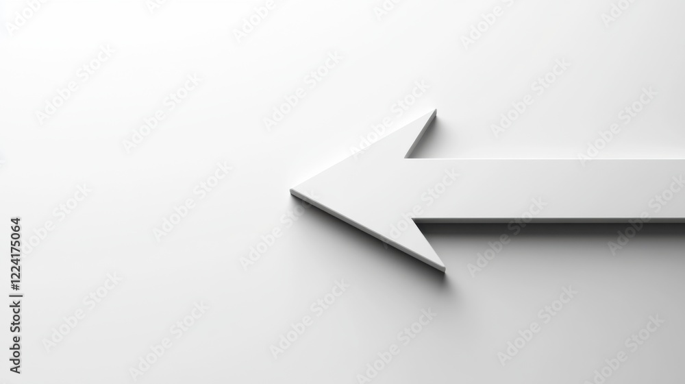 Fototapete abstract white arrow left direction minimalist design 3d rendering graphic backwards navigation guid