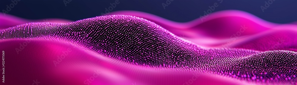 Poster a vibrant, abstract landscape of pink waves, dotted with shimmering particles, creating a surreal an