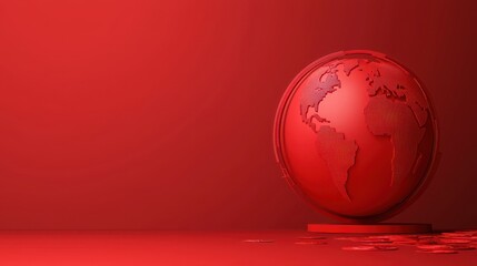 A vivid red globe stands against a matching backdrop, symbolizing global themes and evoking a sense of unity and connection.