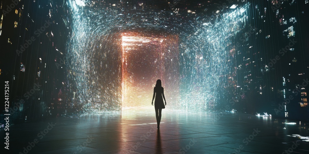 Poster a journey through light: exploring the boundaries of reality in a digital landscape