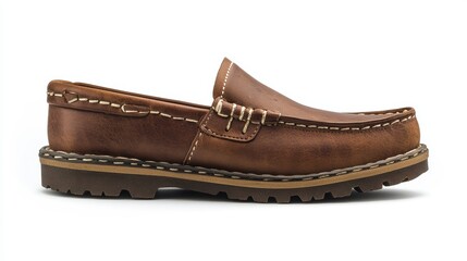 paraboot shoes, big details, side view, on white background.