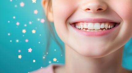 Fototapeta premium Close-Up of a Person with a Radiant Smile and Abstract Glow in Background, Capturing Joy and Positivity in Soft Colors