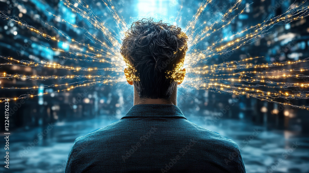 Poster human silhouette with glowing lines representing neural connections