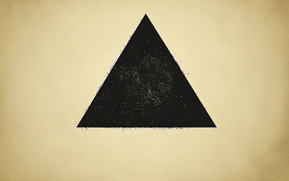 Grunge textured black triangle on beige background.