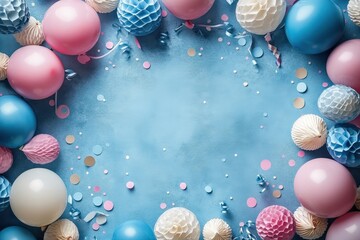 Festive Baby Shower Celebration with Pastel Balloons and Confetti
