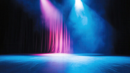 Fototapeta premium vibrant stage with colorful lighting and smoke creates inviting atmosphere for performances