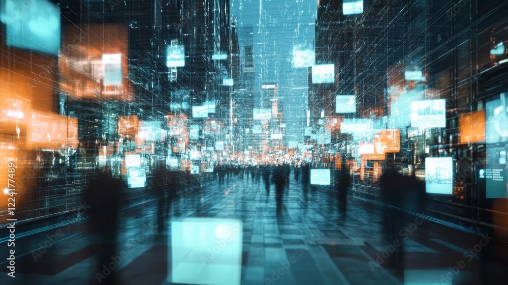 Poster exploring the futuristic landscape of digital interaction in urban technology environments