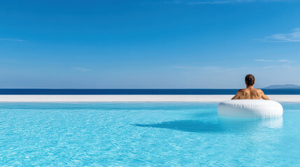 serene pool scene with lone swimmer enjoying tranquil water